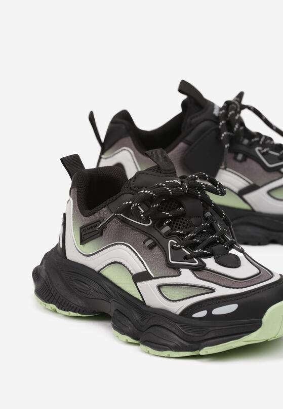 Czarno-Zielone Buty Sportowe Sneakersy na Grubej Piankowej Podeszwie Alionora 3