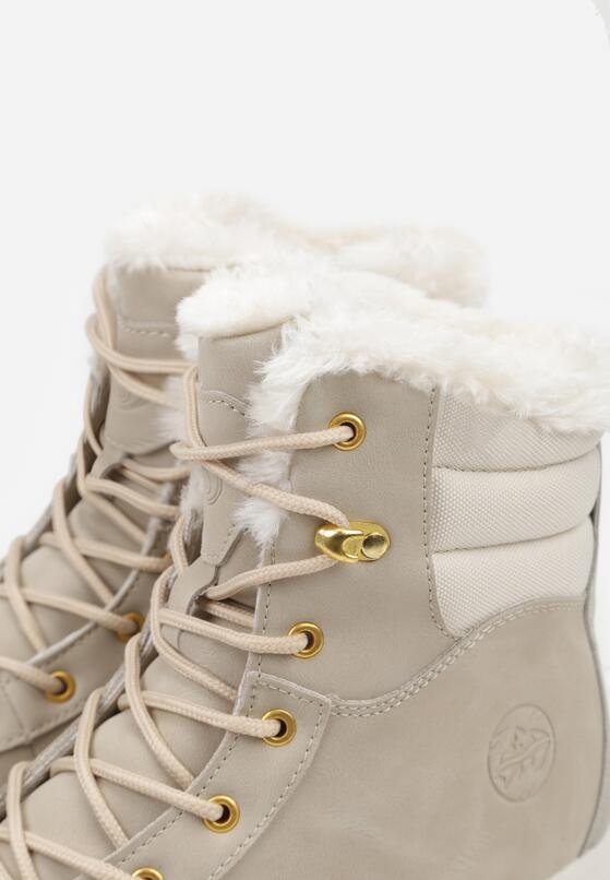 Beżowe Botki Śniegowce w Trekkingowym Stylu na Grubej Podeszwie Elorene 7