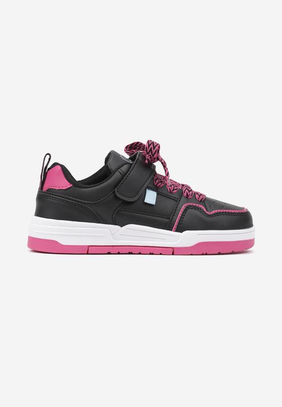 Czarno-Fuksjowe Płaskie Buty Sportowe Sneakersy z Perforacją i Sznurowaniem Florenne 2