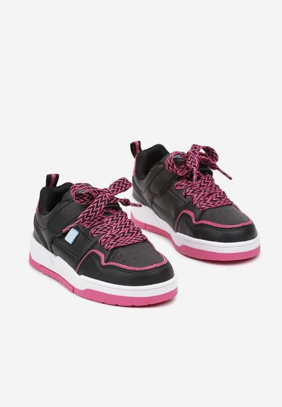Czarno-Fuksjowe Płaskie Buty Sportowe Sneakersy z Perforacją i Sznurowaniem Florenne 3