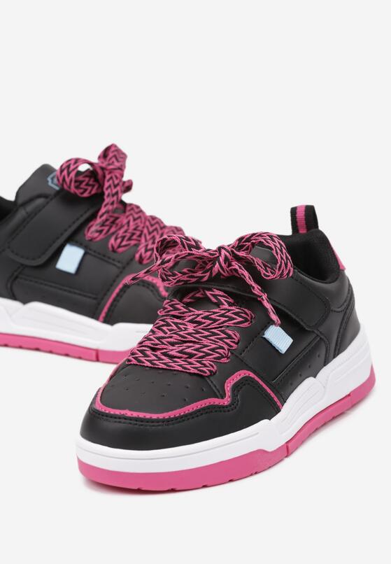 Czarno-Fuksjowe Płaskie Buty Sportowe Sneakersy z Perforacją i Sznurowaniem Florenne 1