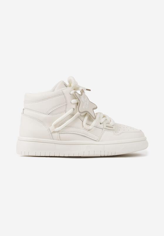 Białe Sneakersy z Wysoką Cholewka na Płaskiej Podeszwie z Gwiazdą Savilia 4