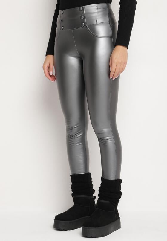 Szare Legginsy z Ekoskóry Ocieplane z Efektem Push-Up Labrisa 1