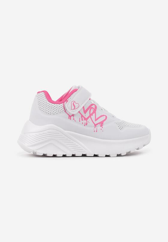 Biało-Fuksjowe Buty Sportowe Sneakersy w Serduszka Zapinane na Rzep na Piankowej Podeszwie Melondra 1