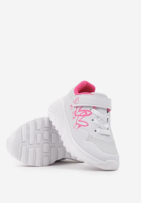 Biało-Fuksjowe Buty Sportowe Sneakersy w Serduszka Zapinane na Rzep na Piankowej Podeszwie Melondra 2