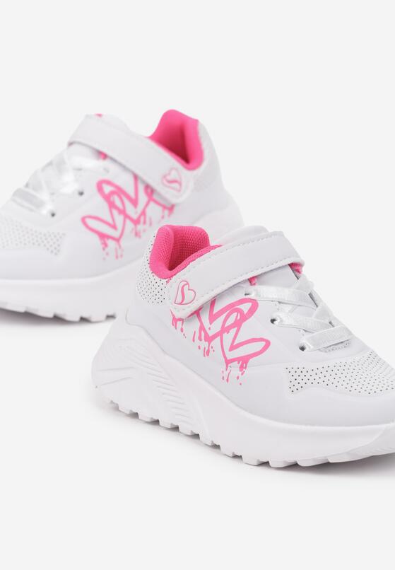 Biało-Fuksjowe Buty Sportowe Sneakersy w Serduszka Zapinane na Rzep na Piankowej Podeszwie Melondra 3