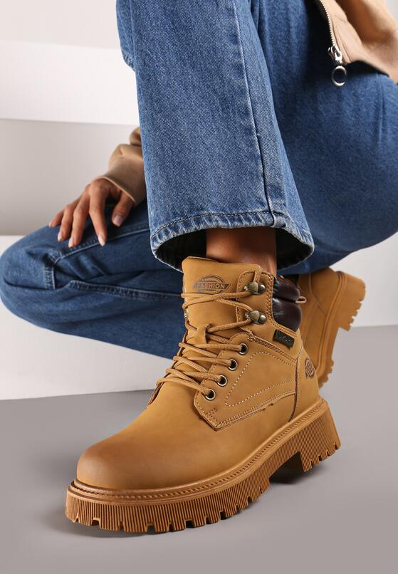 Brązowe Botki Trekkingowe na Płaskiej Podeszwie ze Sznurowaniem Sinalis 2