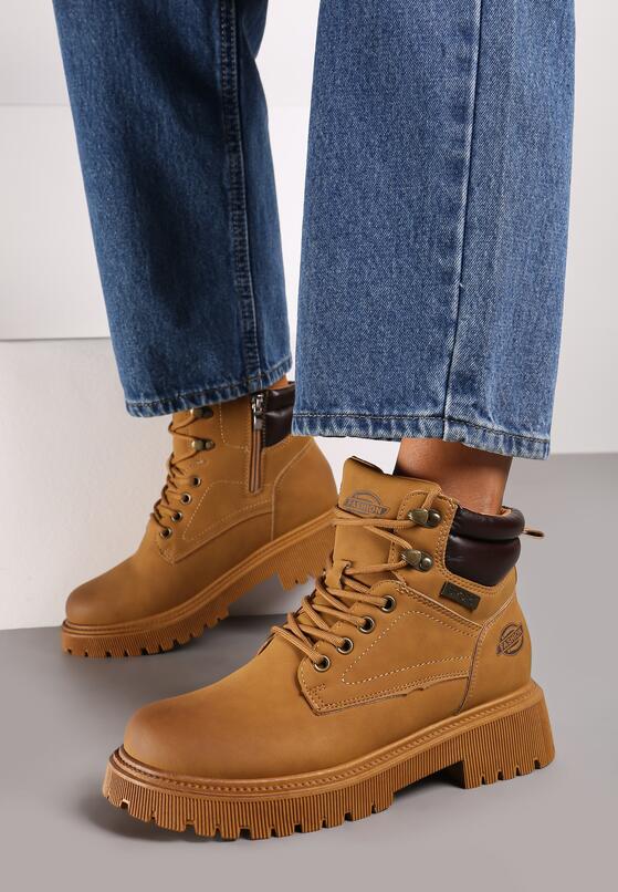 Brązowe Botki Trekkingowe na Płaskiej Podeszwie ze Sznurowaniem Sinalis 3