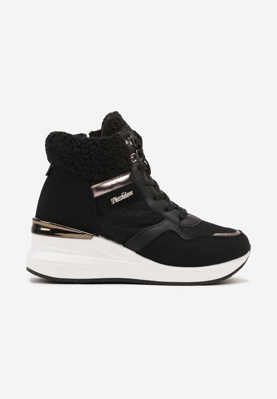 Czarne Sneakersy na Koturnie za Kostkę z Brokatem Sinthaine 4