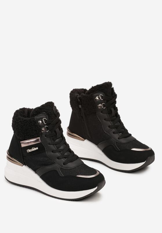 Czarne Sneakersy na Koturnie za Kostkę z Brokatem Sinthaine 5