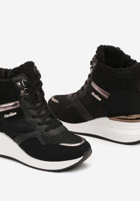 Czarne Sneakersy na Koturnie za Kostkę z Brokatem Sinthaine 6