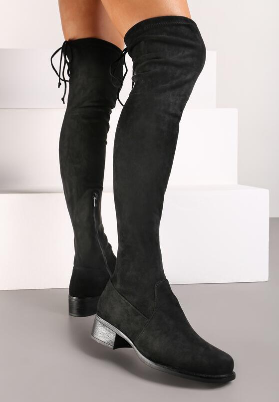 Czarne Płaskie Kozaki w Stylu Muszkieterek Ściągane Troczkiem Avasira 2