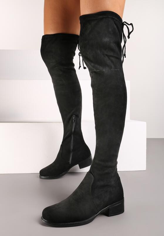 Czarne Płaskie Kozaki w Stylu Muszkieterek Ściągane Troczkiem Avasira 1