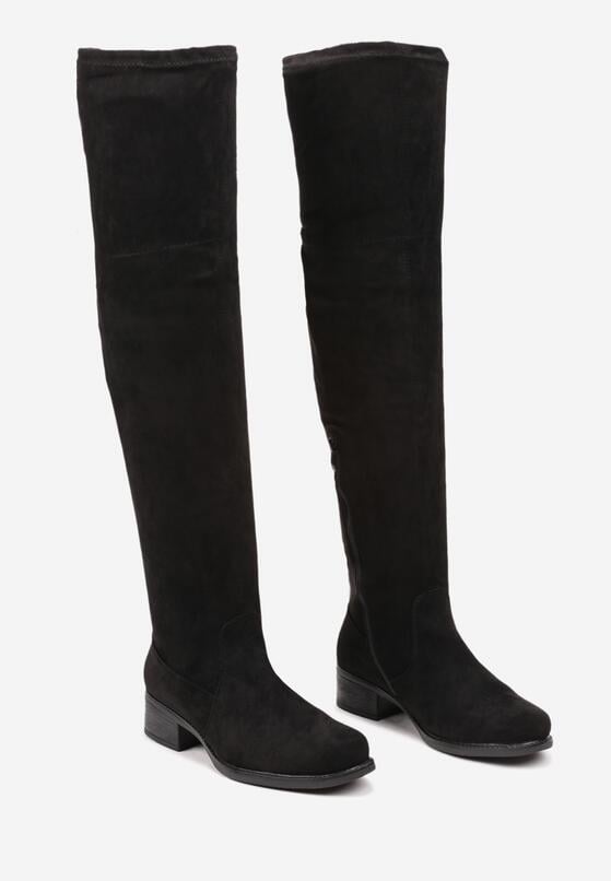 Czarne Płaskie Kozaki w Stylu Muszkieterek Ściągane Troczkiem Avasira 5