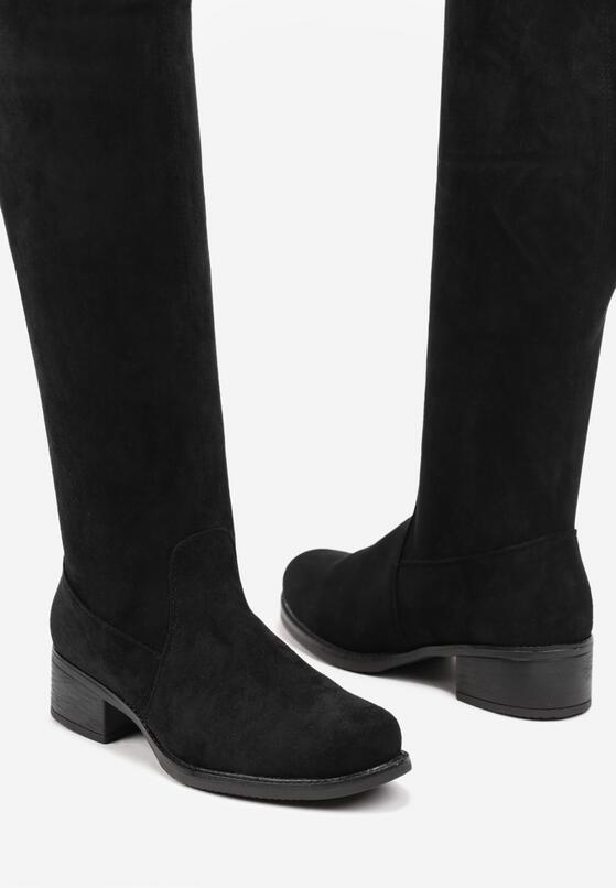 Czarne Płaskie Kozaki w Stylu Muszkieterek Ściągane Troczkiem Avasira 6