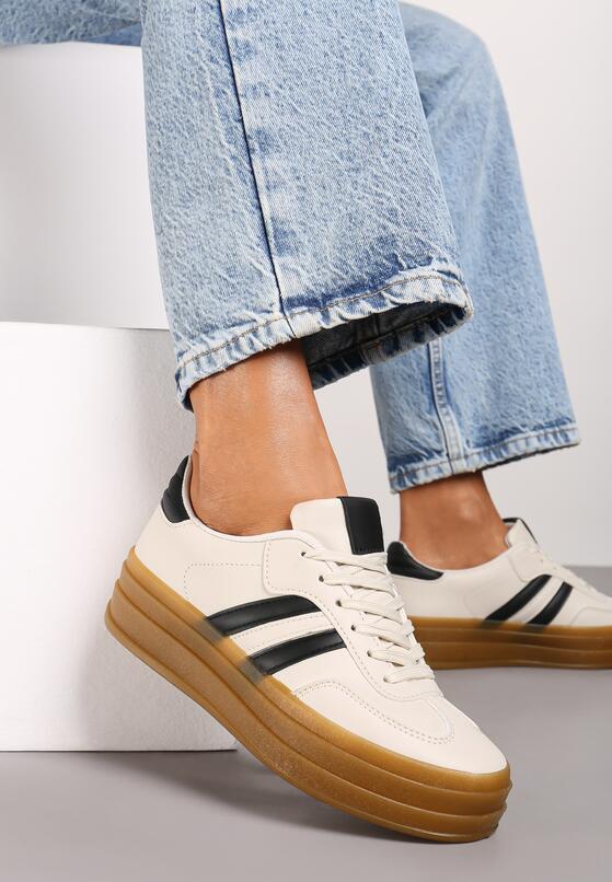 Beżowe Casualowe Sneakersy na Grubej Podeszwie Belinora 2