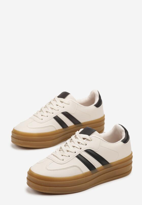 Beżowe Casualowe Sneakersy na Grubej Podeszwie Belinora 5