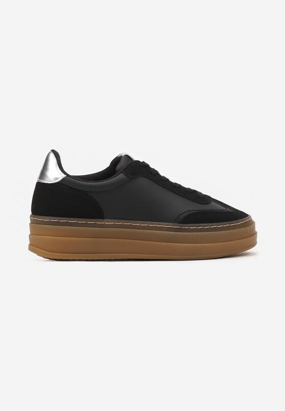 Czarne Sneakersy na Platformie z Kontrastowymi Wstawkami Belanise 4