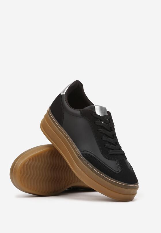 Czarne Sneakersy na Platformie z Kontrastowymi Wstawkami Belanise 5