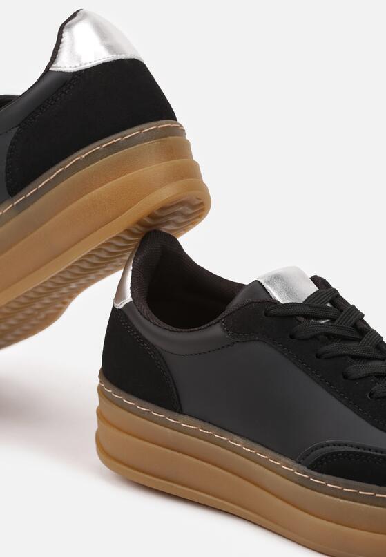 Czarne Sneakersy na Platformie z Kontrastowymi Wstawkami Belanise 6