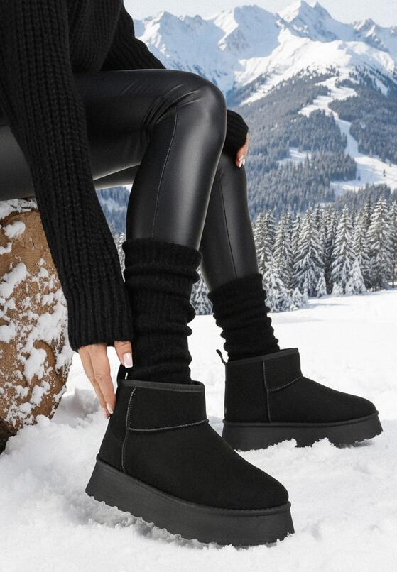 Czarne Klasyczne Śniegowce na Platformie z Niską Cholewką Lobissa 1