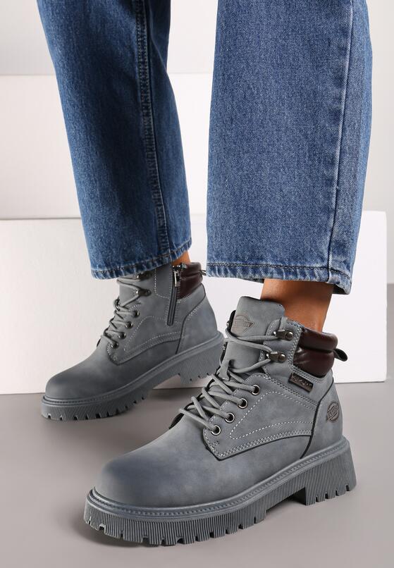 Szare Botki Trekkingowe na Płaskiej Podeszwie ze Sznurowaniem Sinalis 1