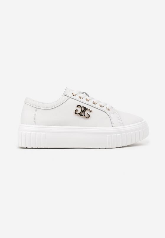 Białe Skórzane Sneakersy na Tłoczonej Podeszwie Ozdobione Metalową Aplikacją Everinda 4