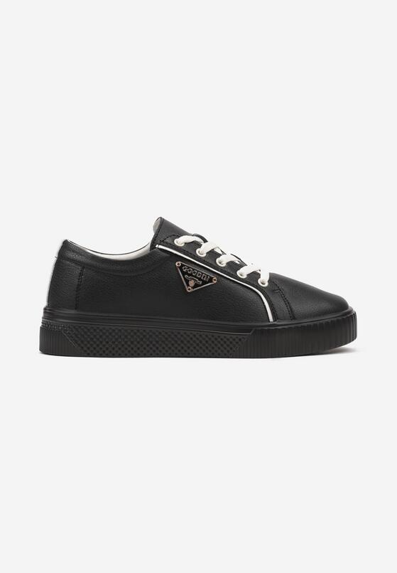 Czarne Płaskie Skórzane Sneakersy z Aplikacją Trójkąta Labriene 4