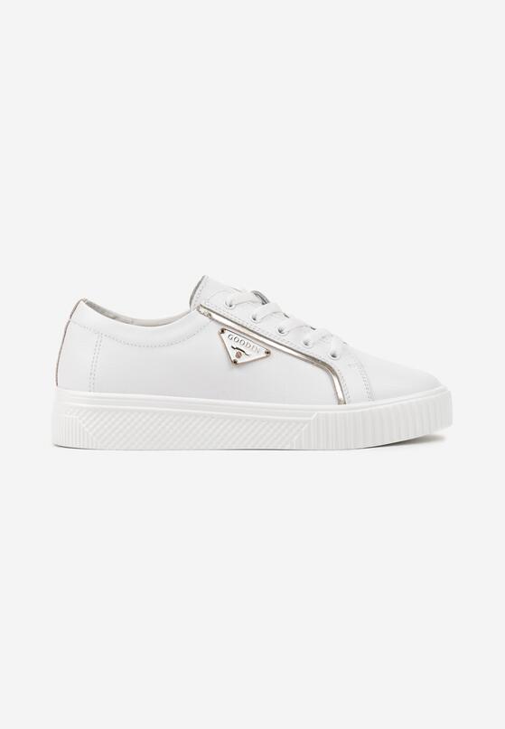 Białe Płaskie Skórzane Sneakersy z Aplikacją Trójkąta Labriene 4