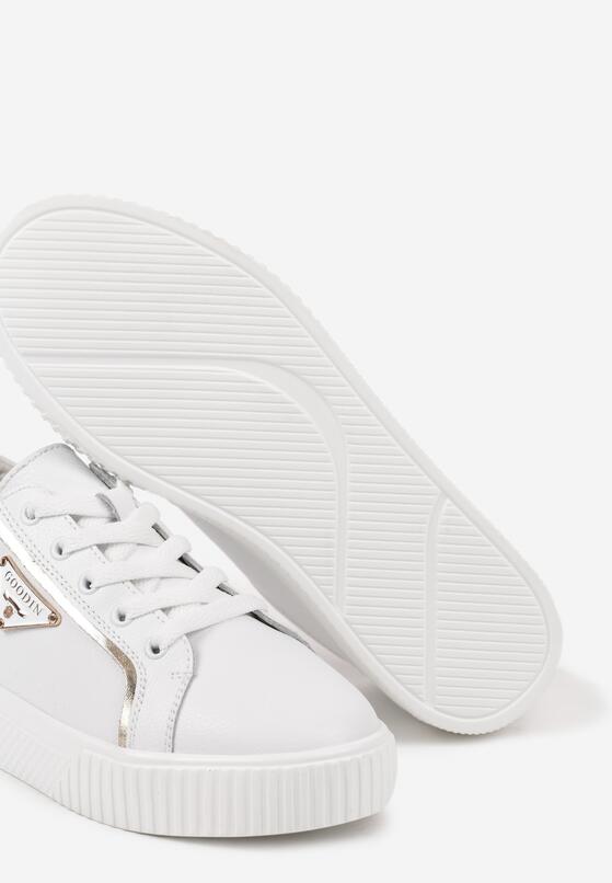 Białe Płaskie Skórzane Sneakersy z Aplikacją Trójkąta Labriene 6