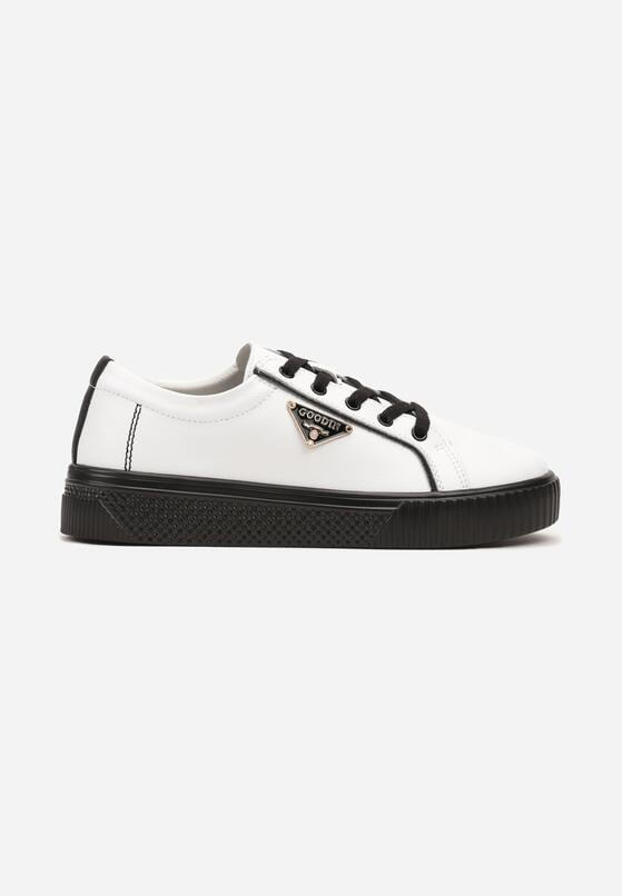 Biało-Czarne Płaskie Skórzane Sneakersy z Aplikacją Trójkąta Labriene 4