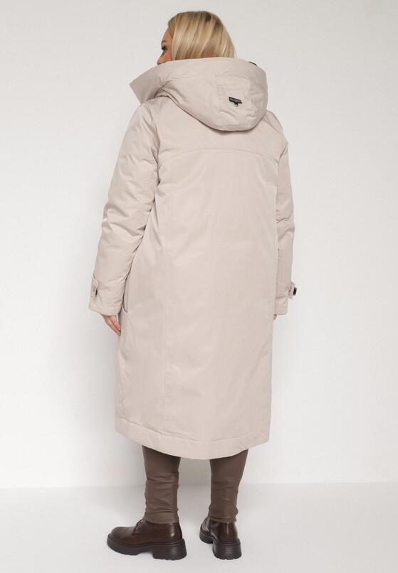 Beżowa Kurtka z Kapturem o Wydłużonym Fasonie z Kieszeniami na Suwak Loreldra 3