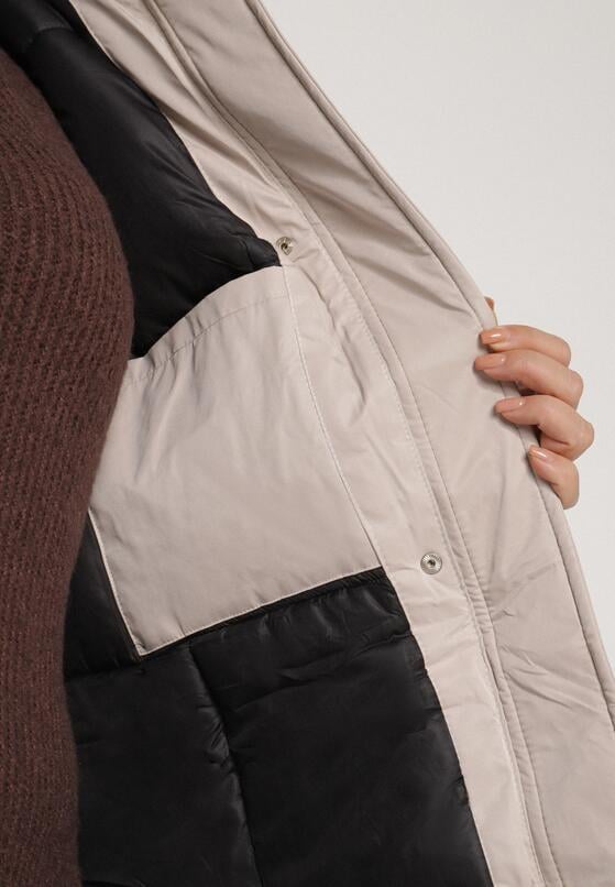 Beżowa Kurtka z Kapturem o Wydłużonym Fasonie z Kieszeniami na Suwak Loreldra 5