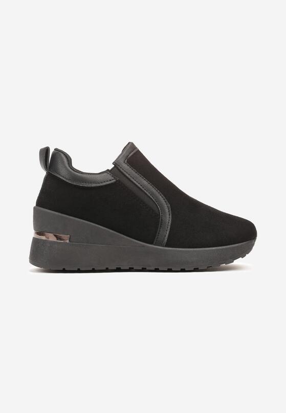 Czarne Wsuwane Sneakersy na Koturnie z Metaliczną Wstawką Serievia 4