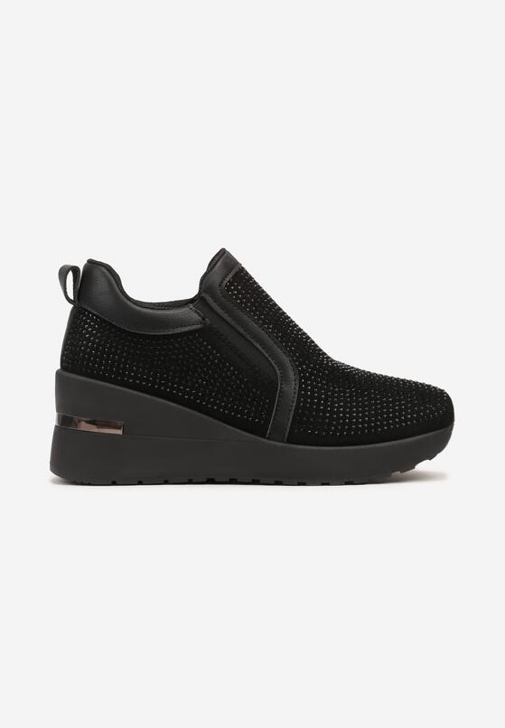 Czarne Sneakersy na Koturnie z Metaliczną Wstawką i Cyrkoniami Melobina 4