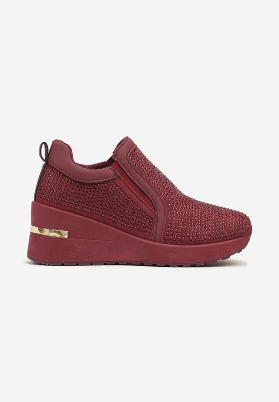 Bordowe Sneakersy na Koturnie z Metaliczną Wstawką i Cyrkoniami Melobina 4