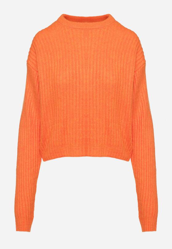 Pomarańczowy Sweter o Pudełkowym Kroju z Prążkowanym Tłoczeniem Omelis 6