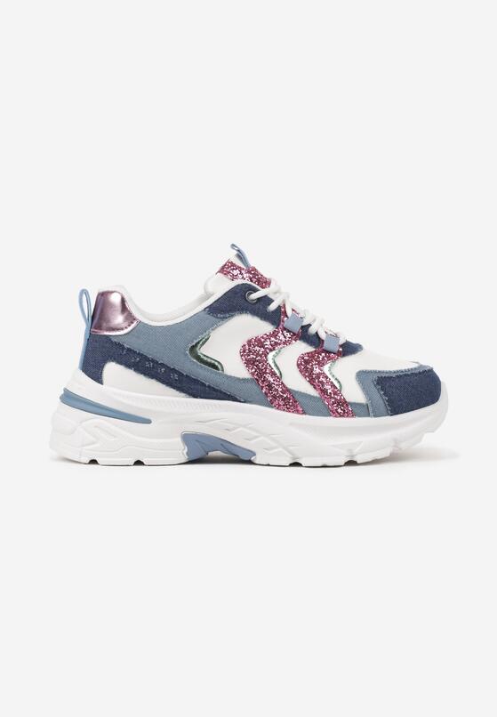 Niebieskie Sneakersy na Grubej Podeszwie z Brokatowymi Wstawkami Sairiel 4