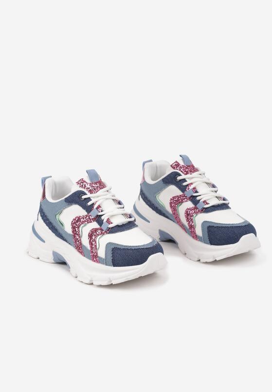 Niebieskie Sneakersy na Grubej Podeszwie z Brokatowymi Wstawkami Sairiel 5