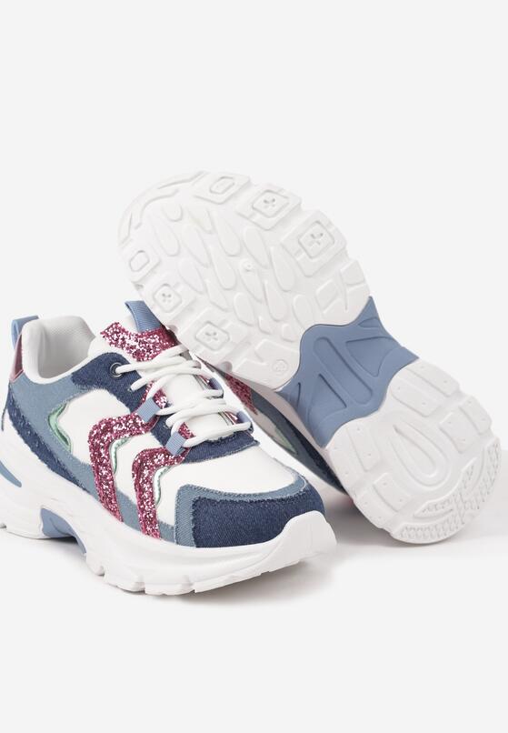 Niebieskie Sneakersy na Grubej Podeszwie z Brokatowymi Wstawkami Sairiel 6