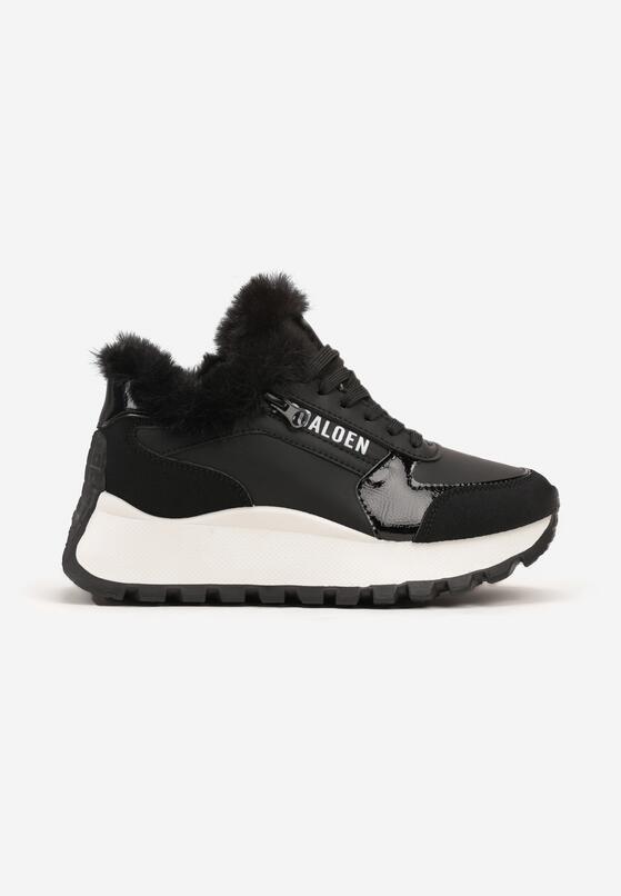 Czarne Sneakersy na Platformie Zdobione Futerkiem Kelilora 4
