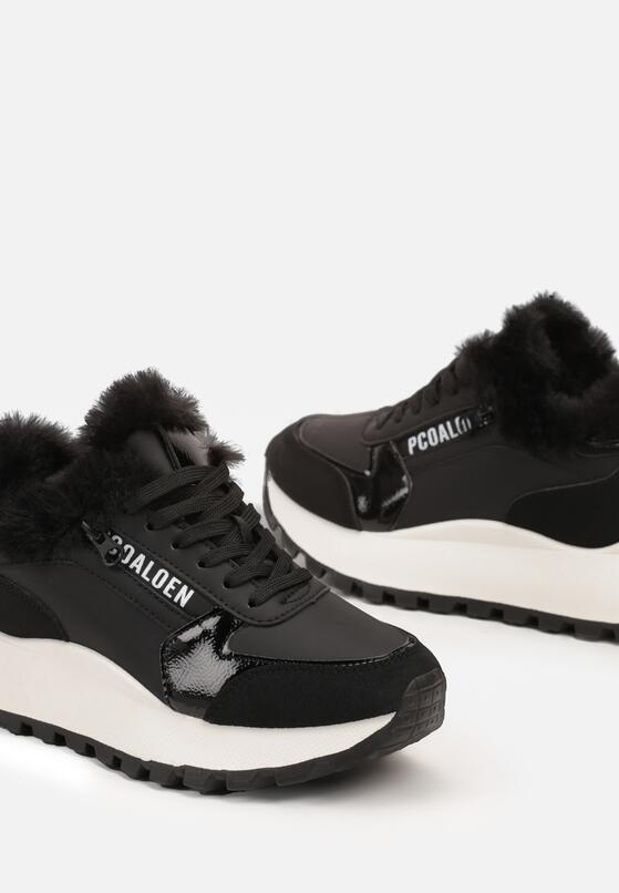 Czarne Sneakersy na Platformie Zdobione Futerkiem Kelilora 6
