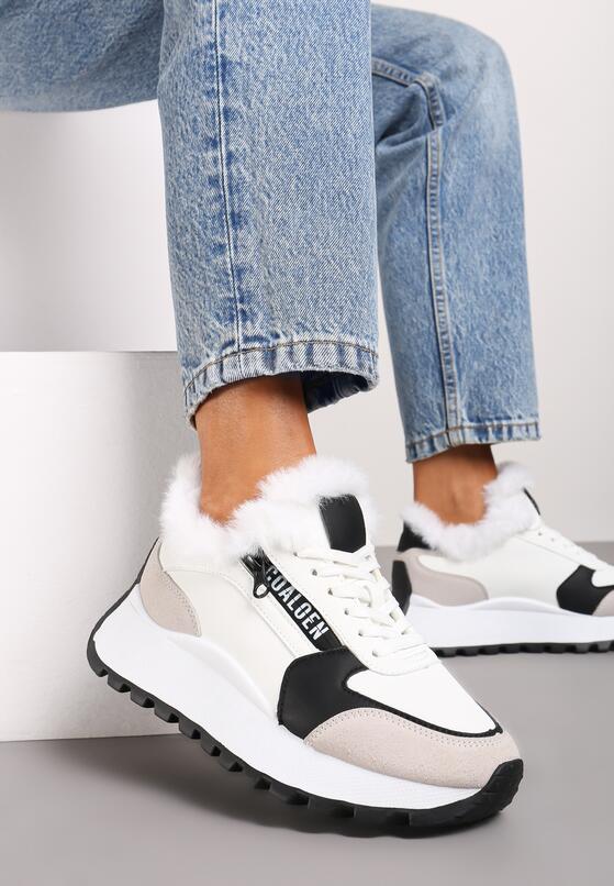 Białe Sneakersy na Platformie Zdobione Futerkiem Kelilora 2