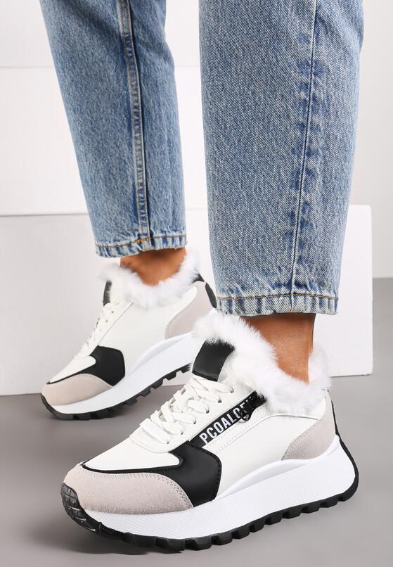 Białe Sneakersy na Platformie Zdobione Futerkiem Kelilora 1