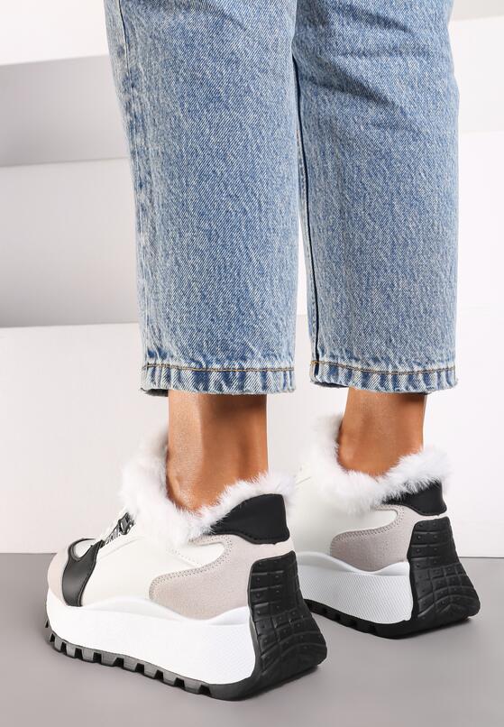 Białe Sneakersy na Platformie Zdobione Futerkiem Kelilora 3