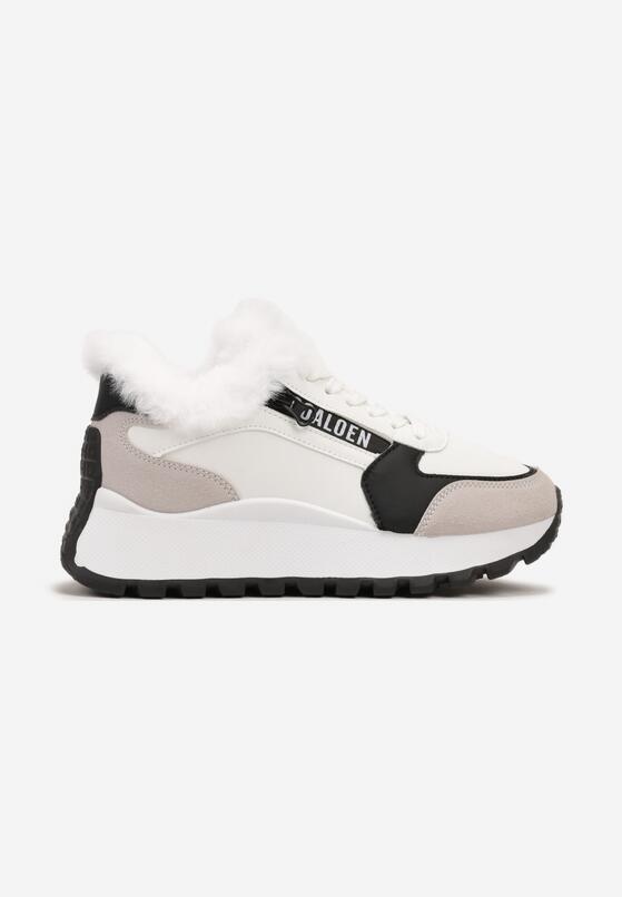 Białe Sneakersy na Platformie Zdobione Futerkiem Kelilora 4