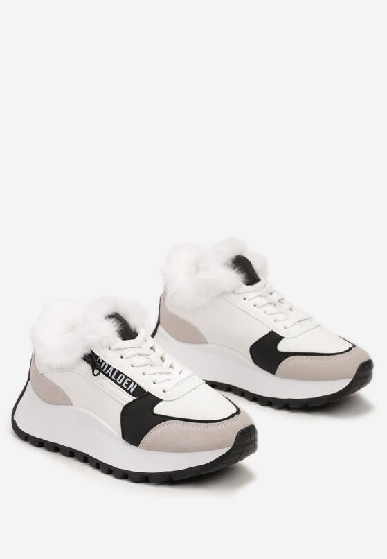 Białe Sneakersy na Platformie Zdobione Futerkiem Kelilora 5