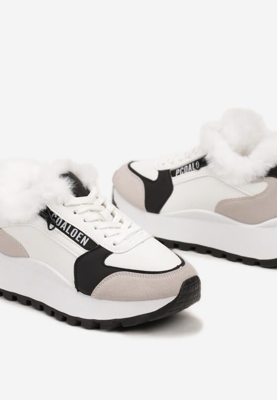 Białe Sneakersy na Platformie Zdobione Futerkiem Kelilora 6