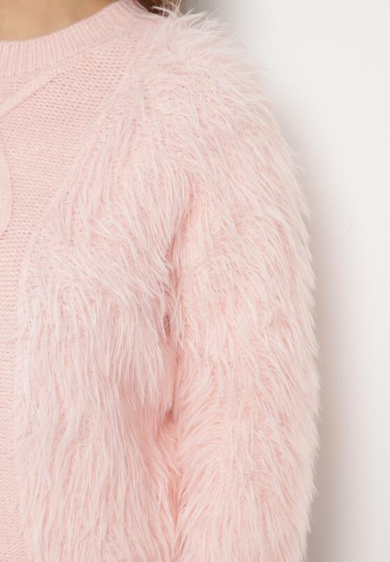 Różowy Sweter z Wełną o Wzorzystym Splocie z Ozdobną Fakturą Mirilena 5
