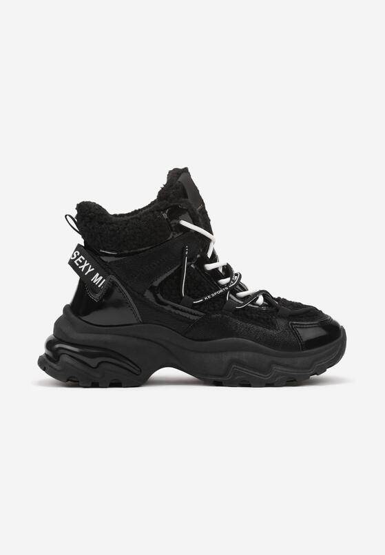 Czarne Sneakersy na Grubej Podeszwie z Metaliczną Wstawką i Napisami Atterella 4